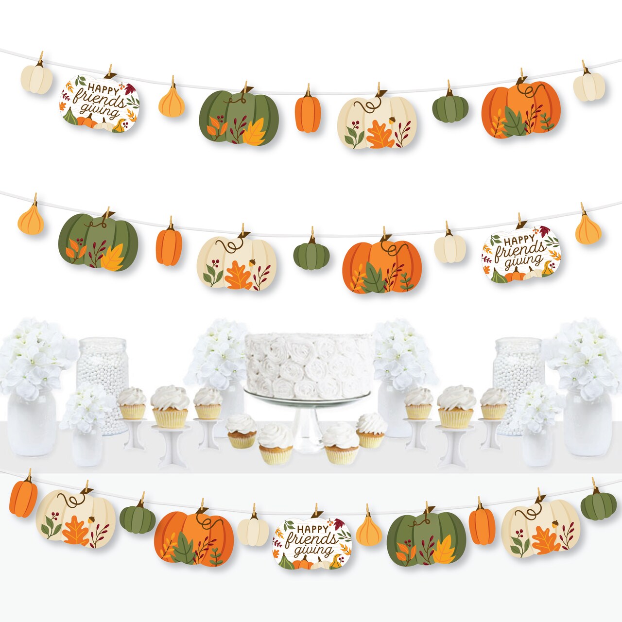 Big Dot of Happiness Fall Friends Thanksgiving - Friendsgiving Party DIY Decorations - Clothespin Garland Banner - 44 Pieces